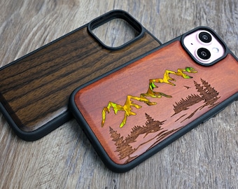 Engraved Wood Mountain Forest Phone Case: iPhone, Samsung, Google Pixel