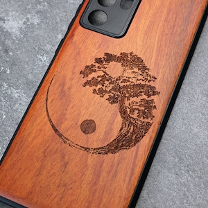 Yin Yang Tree Engraved Wood Phone Case: Custom Magsafe Cover