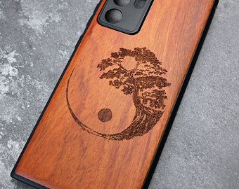 Yin Yang Tree Engraved Wood Phone Case: Custom Magsafe Cover