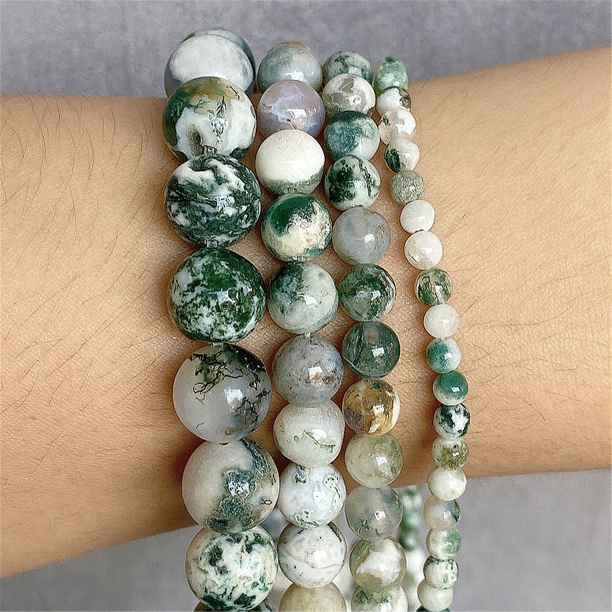Natural Stone Beads White Moss Agate Loose Round Beads for | Etsy