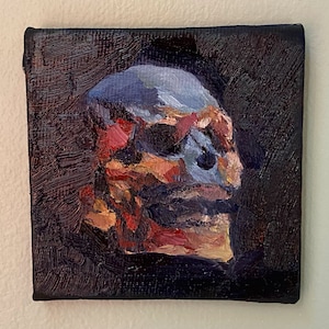 Original Oil Painting of Skull, Tiny Canvas, Custom Made