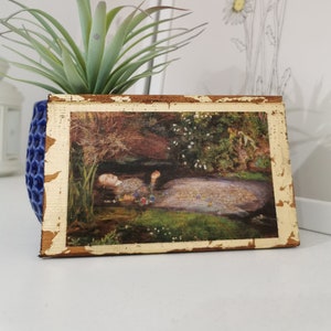 Ophelia Painting on Oak: Gold Gilded Pre-Raphaelite Wood Art