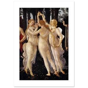 Sandro Botticelli poster drie gratiën – mythologische renaissancekunstdruk, klassiek muurdecor in museumstijl