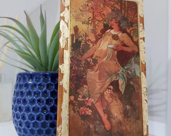 Alfons Mucha Autumn Art Nouveau Gold Oak Wood Wall Art