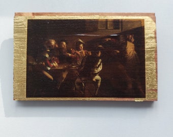 Caravaggio's Calling of Saint Matthew: Gold-Accented Wood Wall Art