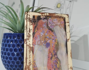 Gustav Klimt Water Serpents II - Gold Oak Wooden Wall Art
