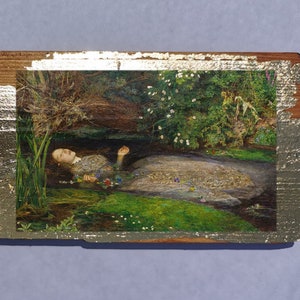 Ophelia Painting on Reclaimed Wood: Gold Gilded Pre-Raphaelite Wall Art