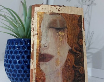 Golden Tears Wood Wall Art: Anne Marie Zilberman Symbolist Painting