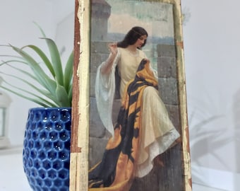 Stitching the Standard Wood Wall Art: Edmund Leighton Pre-Raphaelite Painting