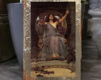 Circe and Ulysses Wooden Wall Art: Gold Oak Pre-Raphaelite Painting
