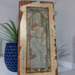 Nacht van Alfons Mucha - Houten muurkunst, prenten en posters met beroemde schilderijen en beeldende kunst (hoog)