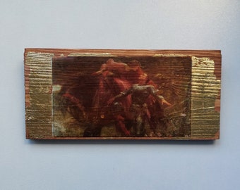 La Belle Dame sans Merci Wood Wall Art: Gold Oak Pre-Raphaelite Painting