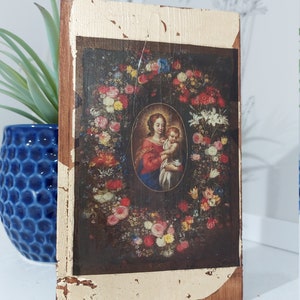 Madonna and Child Floral Garland Wood Art: Jan Brueghel Baroque Painting