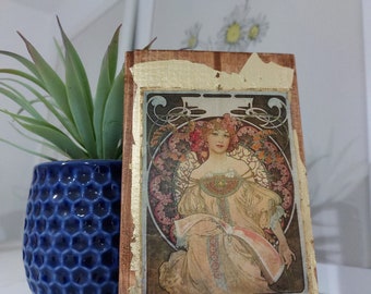 Alfons Mucha 'Daydream' Art Nouveau Gold Wooden Wall Art