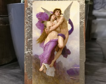Bouguereau's Abduction of Psyche: Gold & Oak Wooden Wall Art