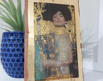Klimt's Judith Wooden Wall Art: Gold Symbolist Painting