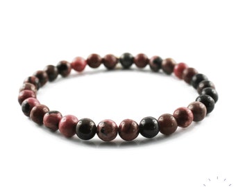 Elastic bracelet in rhodonite pearls 6 mm - Natural stones