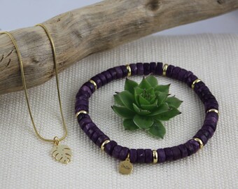 Bracelet set and necklace in kunzite and gold stainless steel