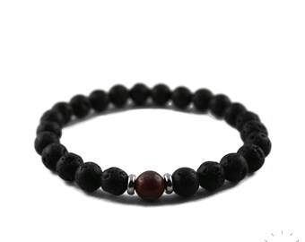 Bracelet in lava beads and red jasper 8 mm - Natural stones