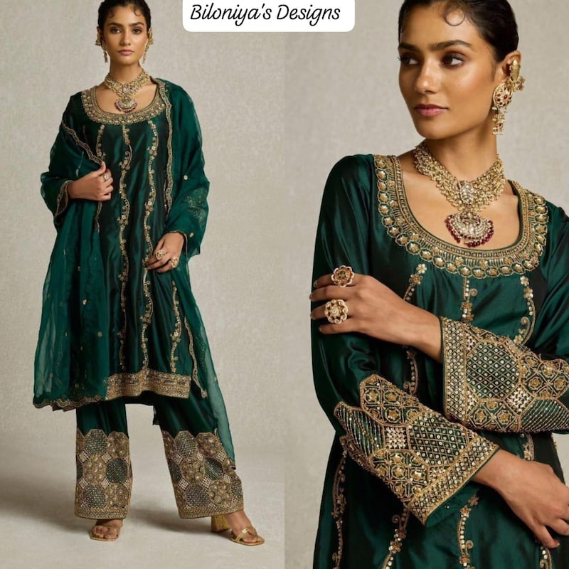 Wine Collar Neck Gotta & Mirror work Party Wear Farshi Salwar Set with beautiful Banarasi Duppata main image 1