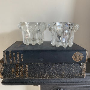 Pair of vintage glass candle holders/shelf decor