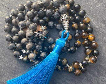 Inner strength mala (blue tigers eye & larvikite)