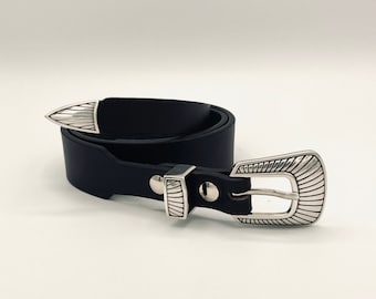 Slim Western Belt | 1.25" tapered 0.75" Ranger | English Bridle Leather | Nickel Plated Buckles