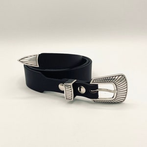 Slim Western Belt 1.25 tapered 0.75 Ranger English Bridle Leather Nickel Plated Buckles 2.