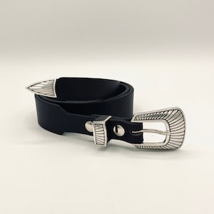 Slim Western Belt 1.25 tapered 0.75 Ranger English Bridle Leather Nickel Plated Buckles image 1