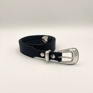 Slim Western Belt 1.25 tapered 0.75 Ranger English Bridle Leather Nickel Plated Buckles image 2