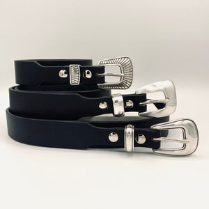 Slim Western Belt 1.25 tapered 0.75 Ranger English Bridle Leather Nickel Plated Buckles image 4