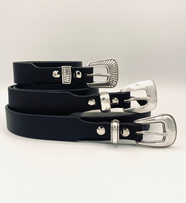 Slim Western Belt 1.25 tapered 0.75 Ranger English Bridle Leather Nickel Plated Buckles image 4