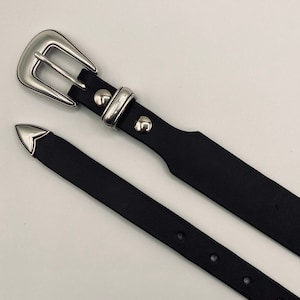 Slim Western Belt 1.25 tapered 0.75 Ranger English Bridle Leather Nickel Plated Buckles image 8