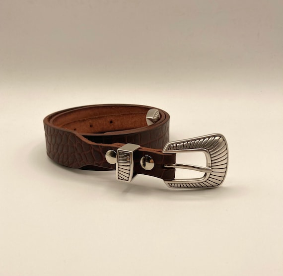 Medium Brown Croc Western Belt | Slim Western Belt | Vegetable
