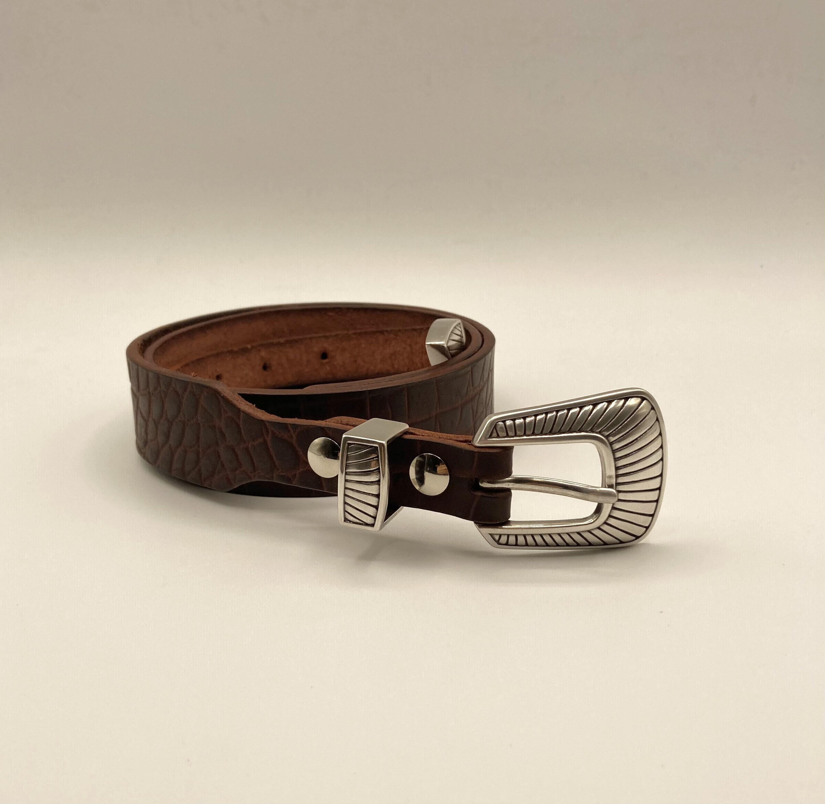 Medium Brown Croc Western Belt | Slim Western Belt | Vegetable