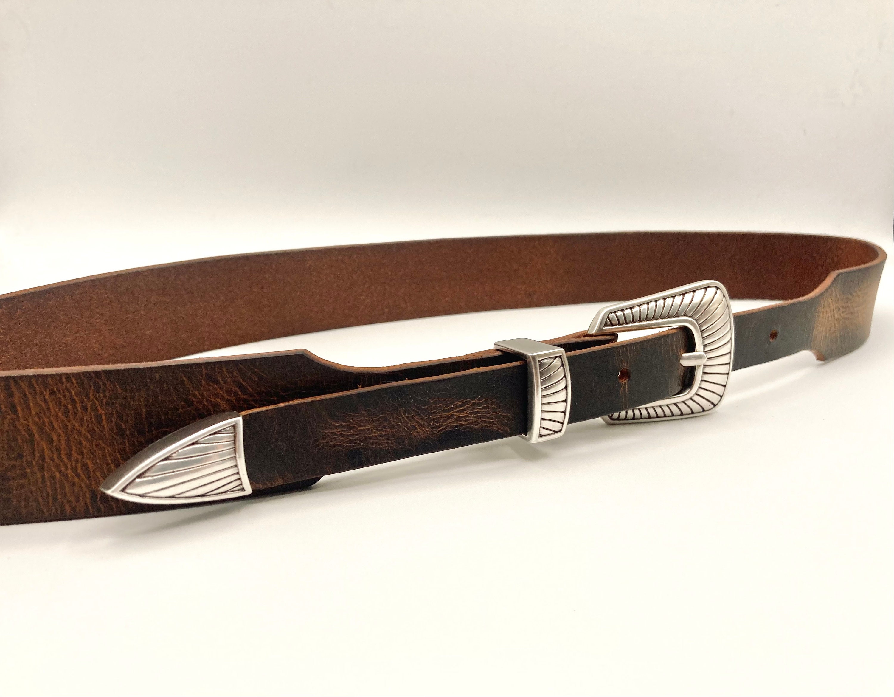 ワックス加工ウエスタンベルト | シルバーバックルテーパード