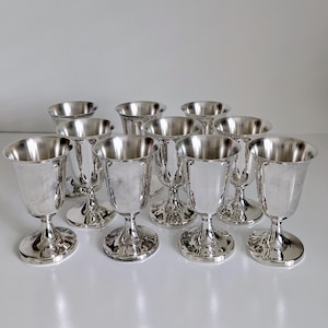 Vintage Silver Plated Wine/Sherry Goblets - Halls - Set Of 10, Each 4 1/2 Inches Tall