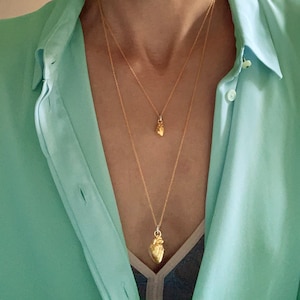 Anatomical Heart in Solid Silver, 24K Gold Plated, Human Heart (Small) Pendant Charm Necklace