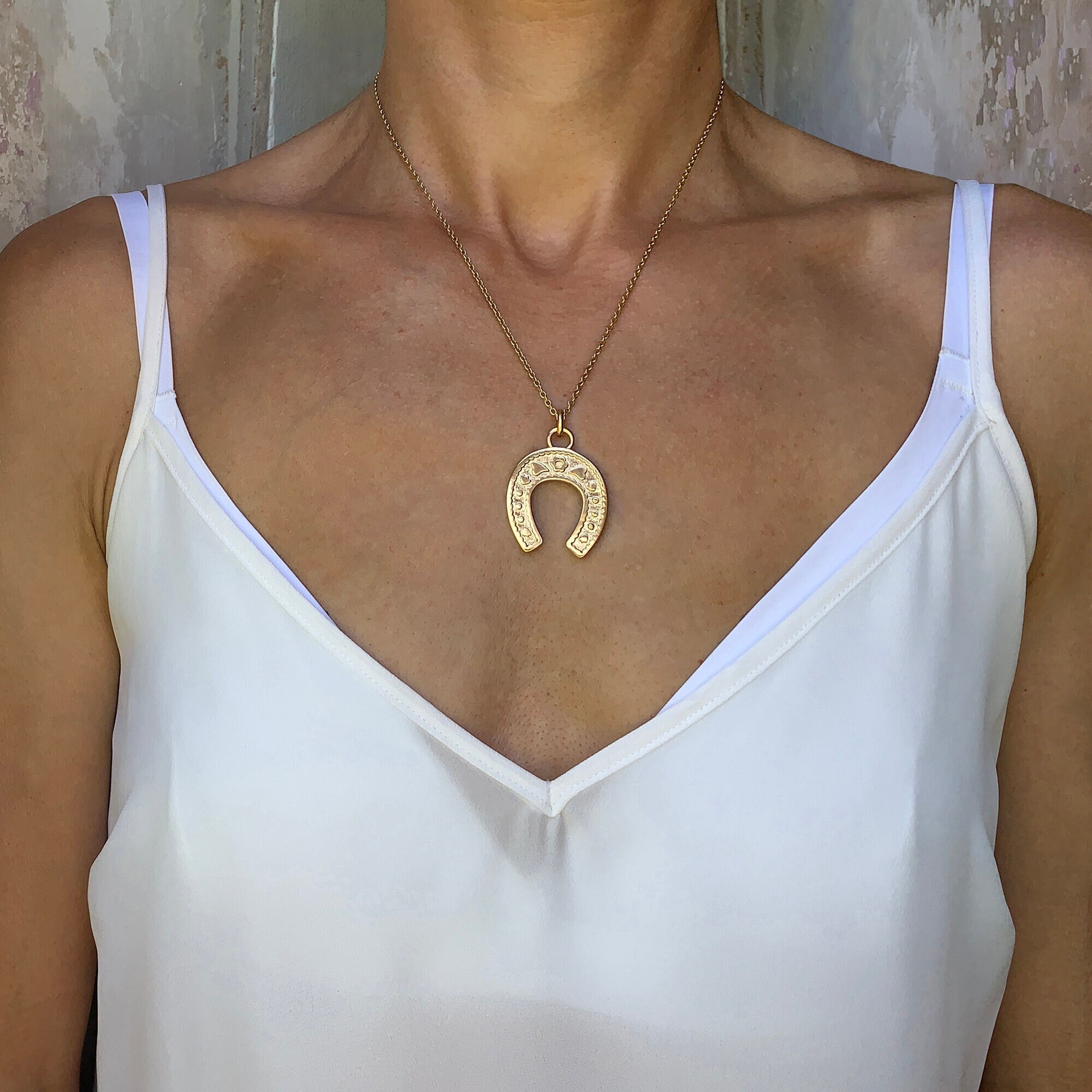 Buy Horse Shoe Necklace Charm Pendant in 925 Silver 24K Gold