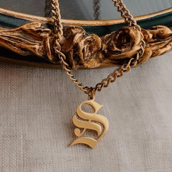 Gold Filled Old English Letter Necklace, Personalized Name Necklace GOLD, Initial Necklace, Old English Name Necklace Waterproof, Necklaces