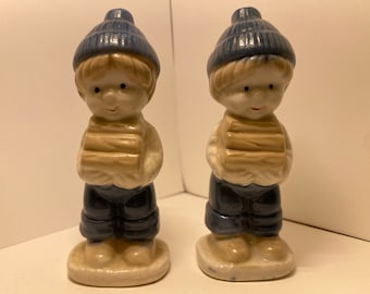 Lot of 2 - Vintage Boy with Firewood Figurines - Cute!