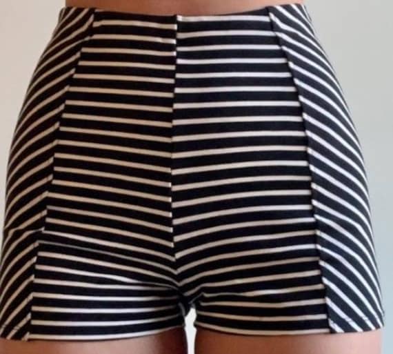 Two Pair of Charlotte Russe High rise Shorts Black and White Geometric Stripped Shorts and Solid Black Etsy Canada