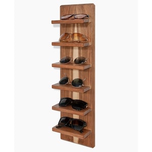 Wooden Eyeglass Holder – Wall Mounted Oak or Walnut Glasses Organizer – Handmade Shelf Display for Sunglasses or Reading Glasses