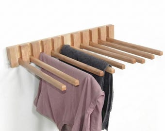 Foldable Oak Wood Drying Rack, Wall Mounted Clothes Hanger, Minimalist Organizer