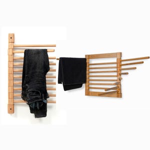 Clothes drying rack, pants rack Wooden Pants Hanger – Oak Drying Rack for Clothes or Towels – Space-Saving Handmade Laundry Room Organizer