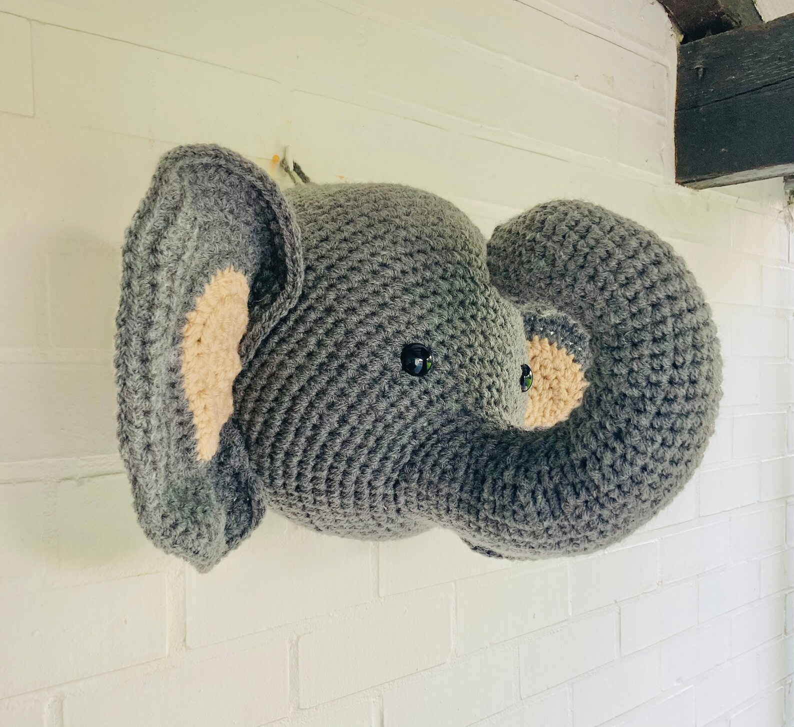 Elephant Crochet Animal Head Trophy Wall Hanging Faux Etsy