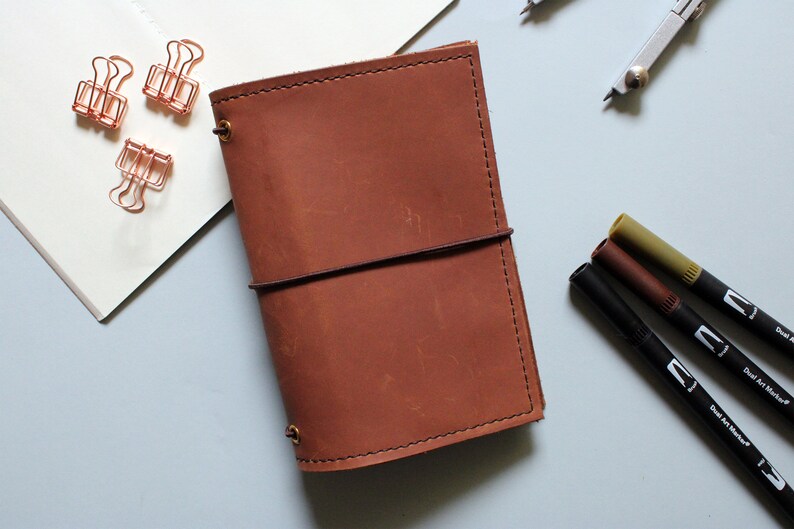 Handmade Walnut Leather Refillable Bullet Journal for Etsy