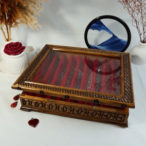 Glass Custom Carved Wooden Jewelry Box, Jewelry Organizer Gift for Her Women&#39;s Jewelry Collection Box, Wooden Jewelry Box, Retro Jewelry Box