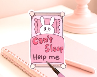 Insomnia Bunny Sticker (Pink) - Kawaii design, Gift for sleeplessness person