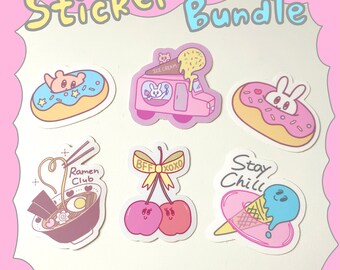 Vinyl Sticker Bundle - Kawaii art, Ramen, BFF